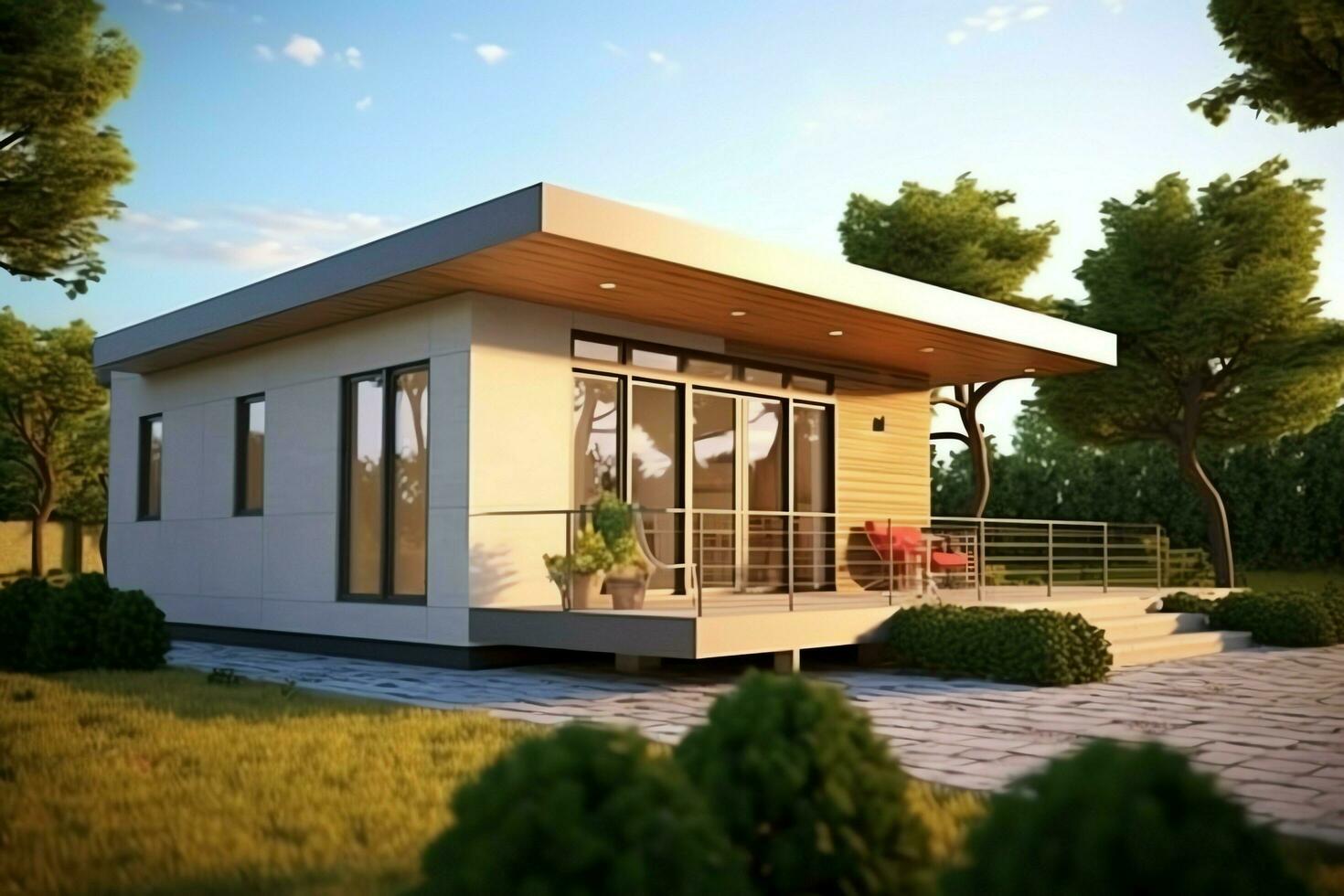 Beautiful modern house exterior with carport. Modern residential district and minimalist building concept by AI Generated photo