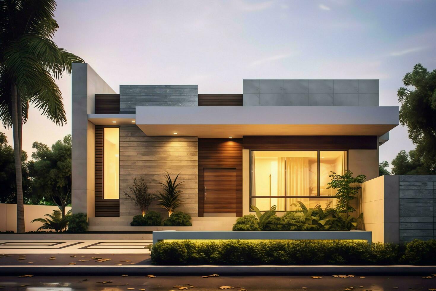 Beautiful modern house exterior with carport. Modern residential district and minimalist building concept by AI Generated photo