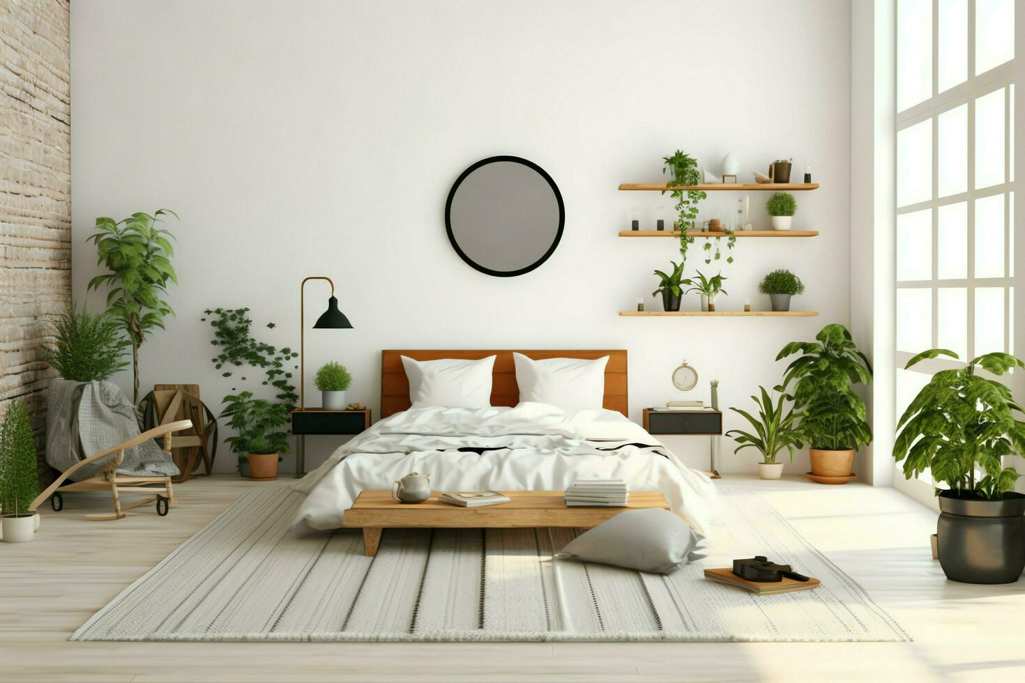 Modern bedroom interior design in apartment or house with furniture. Luxury bedroom scandinavian concept by AI Generated photo