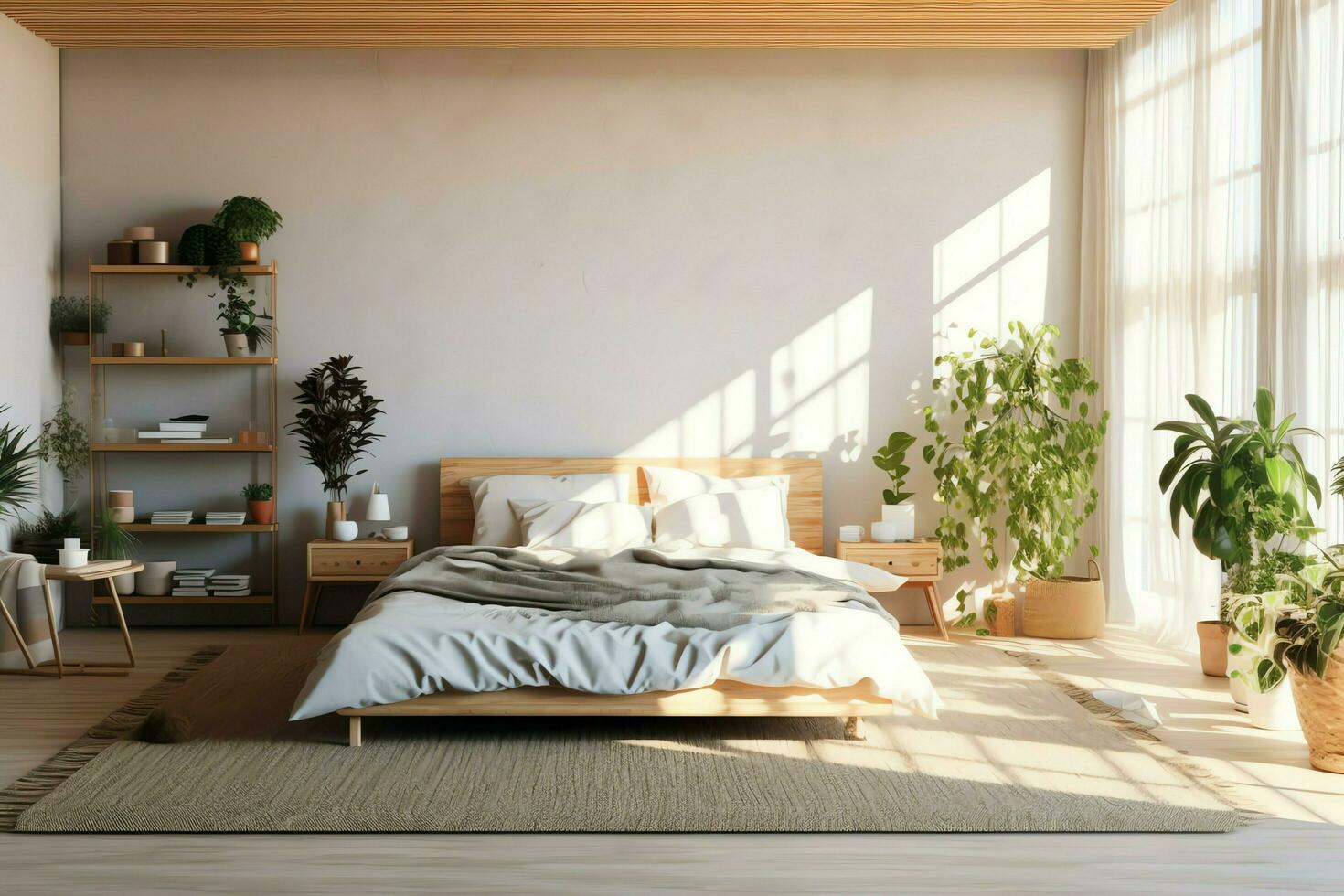 Modern bedroom interior design in apartment or house with furniture. Luxury bedroom scandinavian concept by AI Generated photo