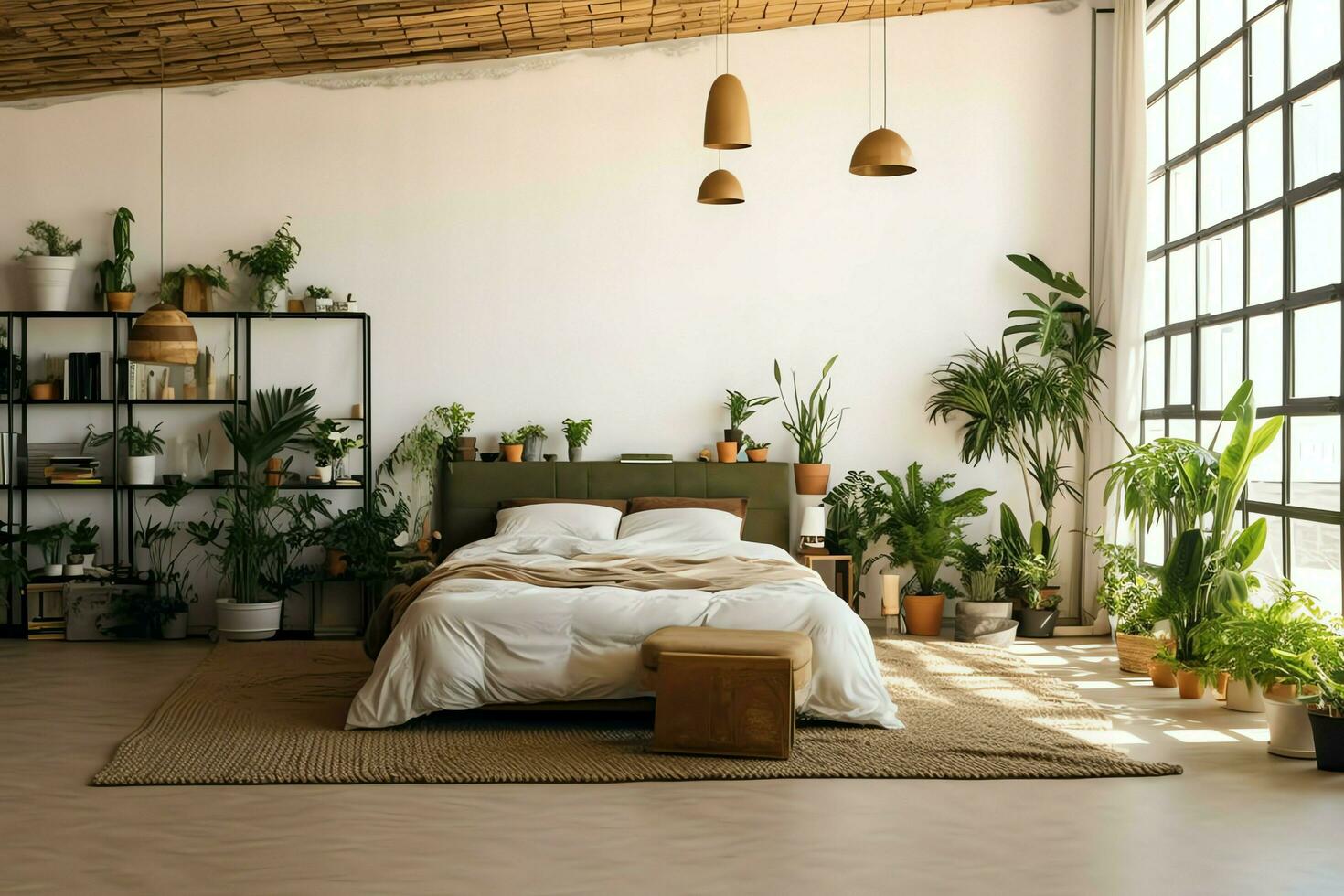 Modern bedroom interior design in apartment or house with furniture. Luxury bedroom scandinavian concept by AI Generated photo