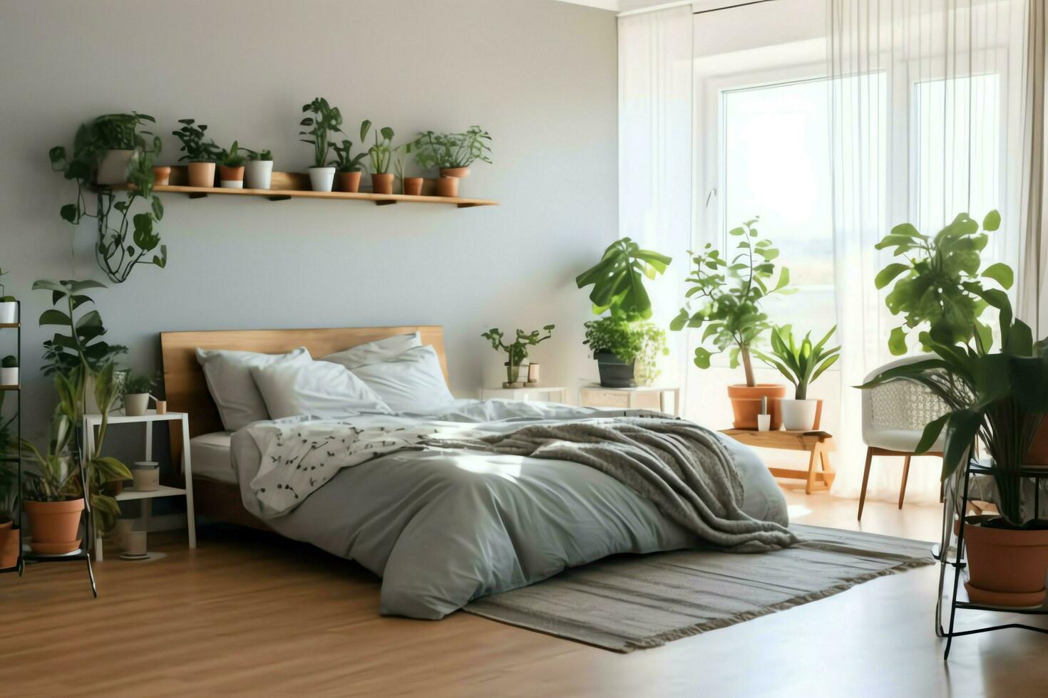 Modern bedroom interior design in apartment or house with furniture. Luxury bedroom scandinavian concept by AI Generated photo