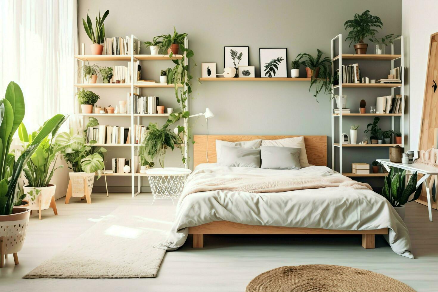 Modern bedroom interior design in apartment or house with furniture. Luxury bedroom scandinavian concept by AI Generated photo