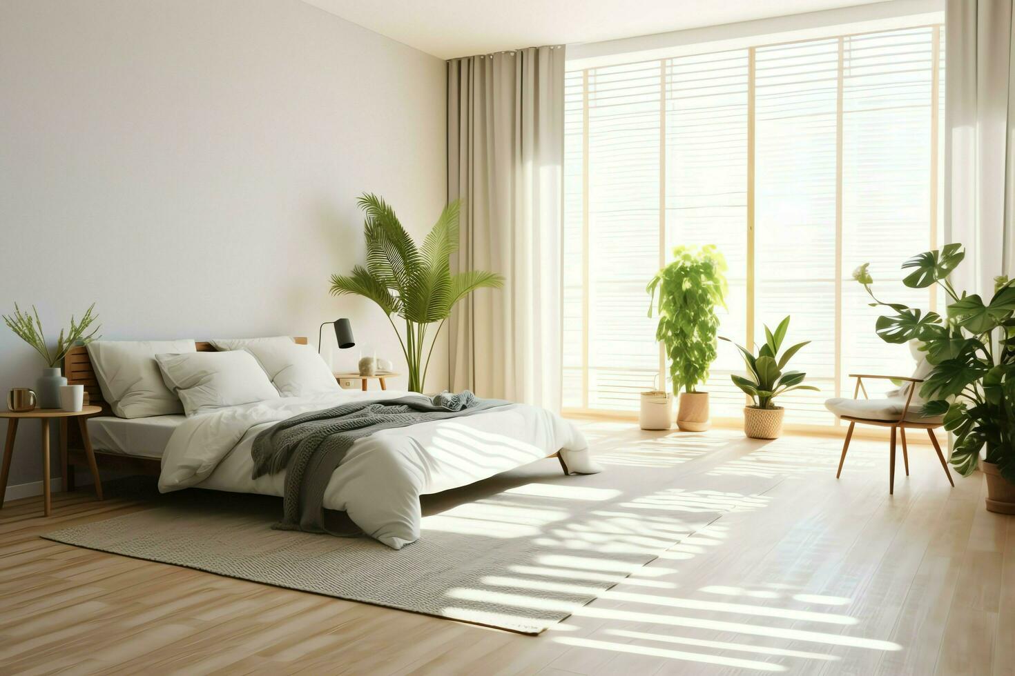 Modern bedroom interior design in apartment or house with furniture. Luxury bedroom scandinavian concept by AI Generated photo