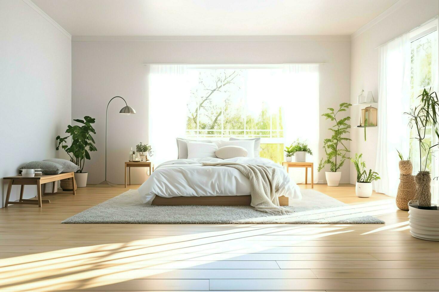 Modern bedroom interior design in apartment or house with furniture. Luxury bedroom scandinavian concept by AI Generated photo