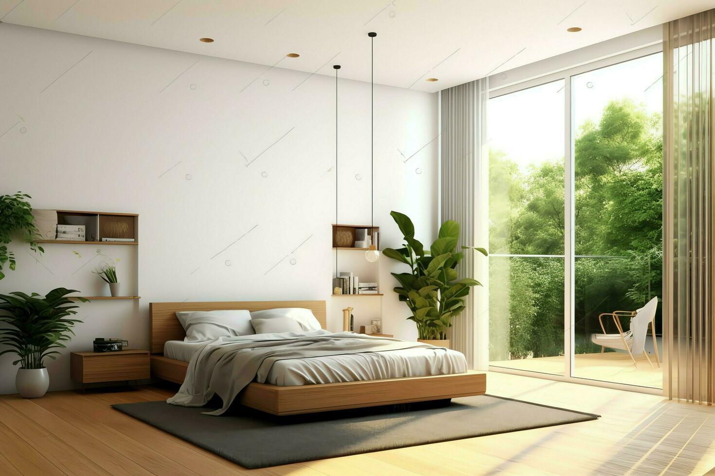 Modern bedroom interior design in apartment or house with furniture. Luxury bedroom scandinavian concept by AI Generated photo