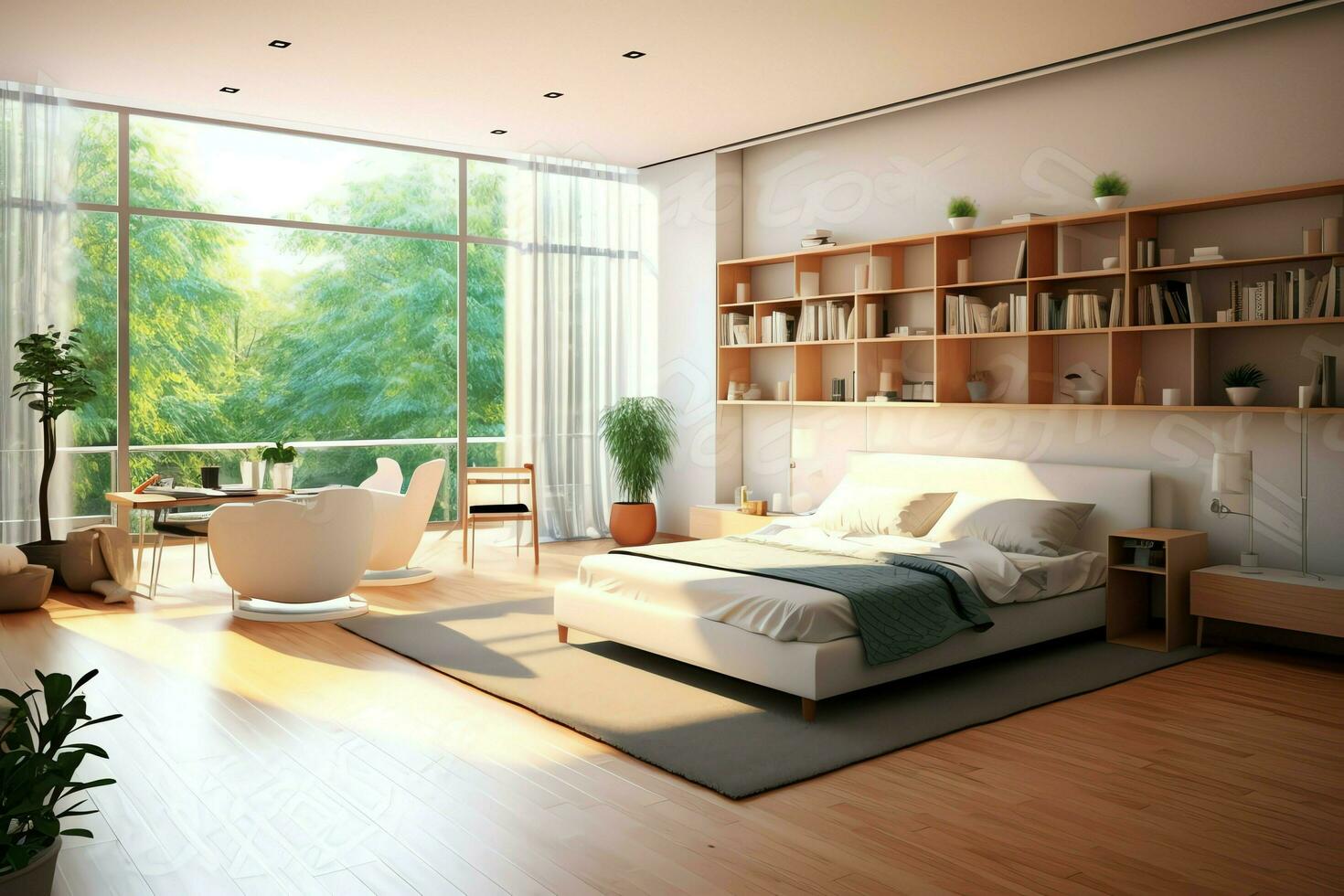 Modern bedroom interior design in apartment or house with furniture. Luxury bedroom scandinavian concept by AI Generated photo