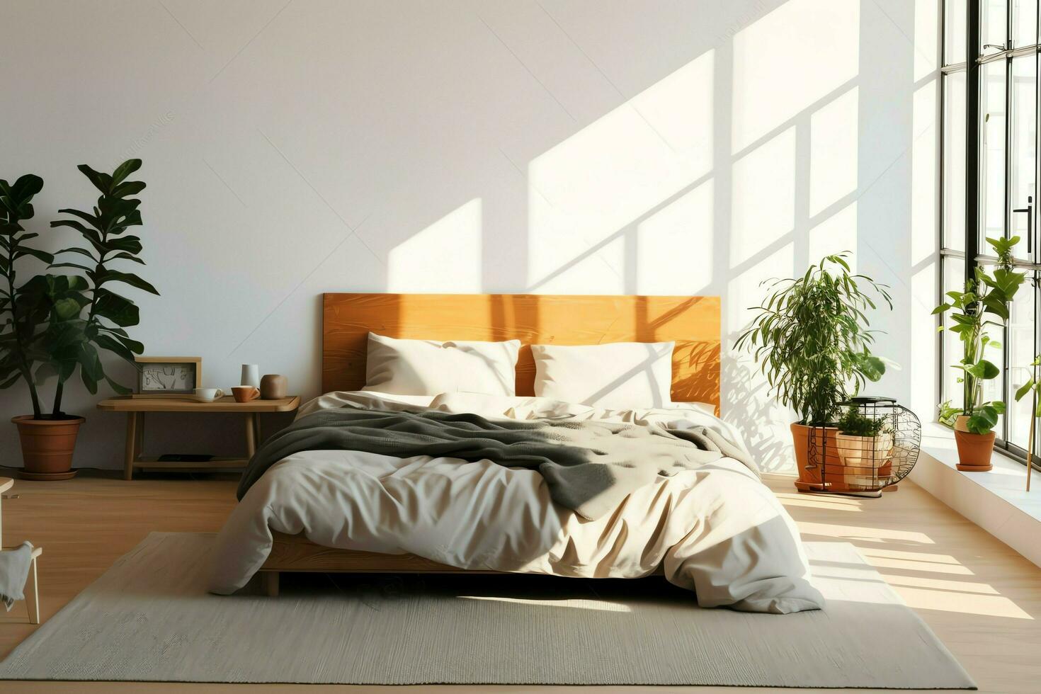 Modern bedroom interior design in apartment or house with furniture. Luxury bedroom scandinavian concept by AI Generated photo