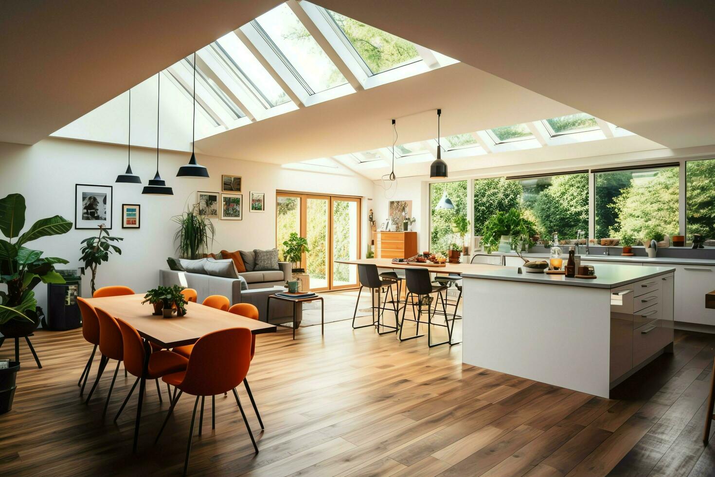 Modern kitchen interior design in apartment or house with furniture. Luxury kitchen home scandinavian concept by AI Generated photo
