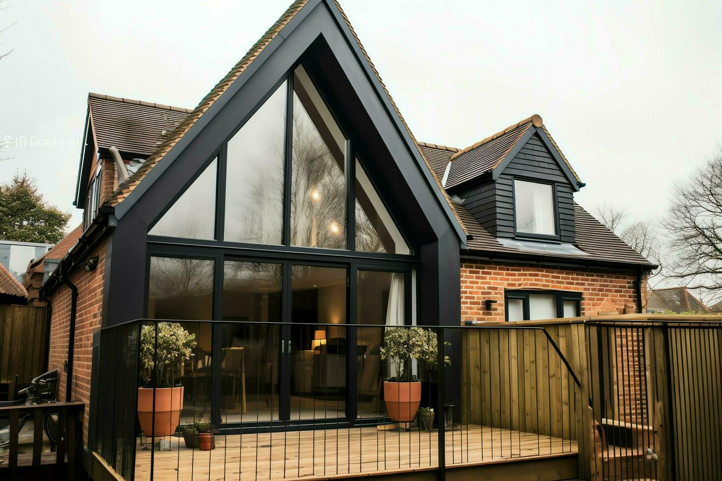 Modern dormer loft conversion interior design in apartment or house at UK. Luxury triangle attic room concept by AI Generated photo