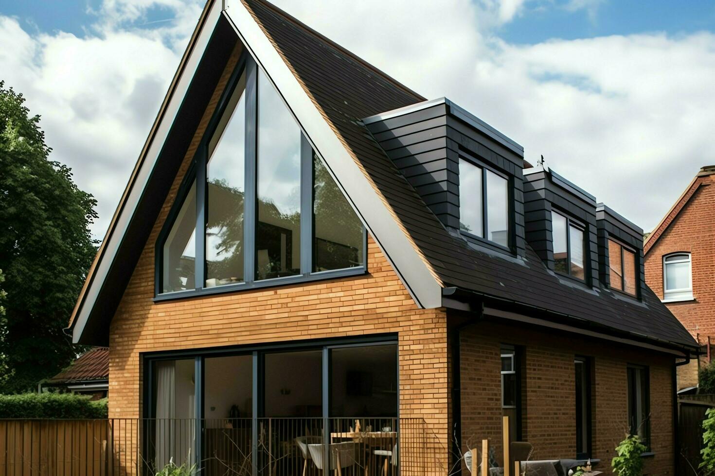 Modern dormer loft conversion interior design in apartment or house at UK. Luxury triangle attic room concept by AI Generated photo