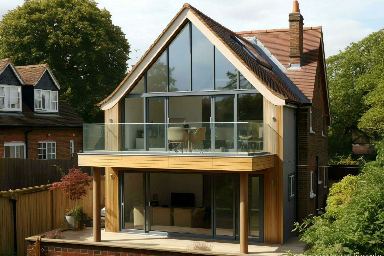 Modern dormer loft conversion interior design in apartment or house at UK. Luxury triangle attic room concept by AI Generated photo