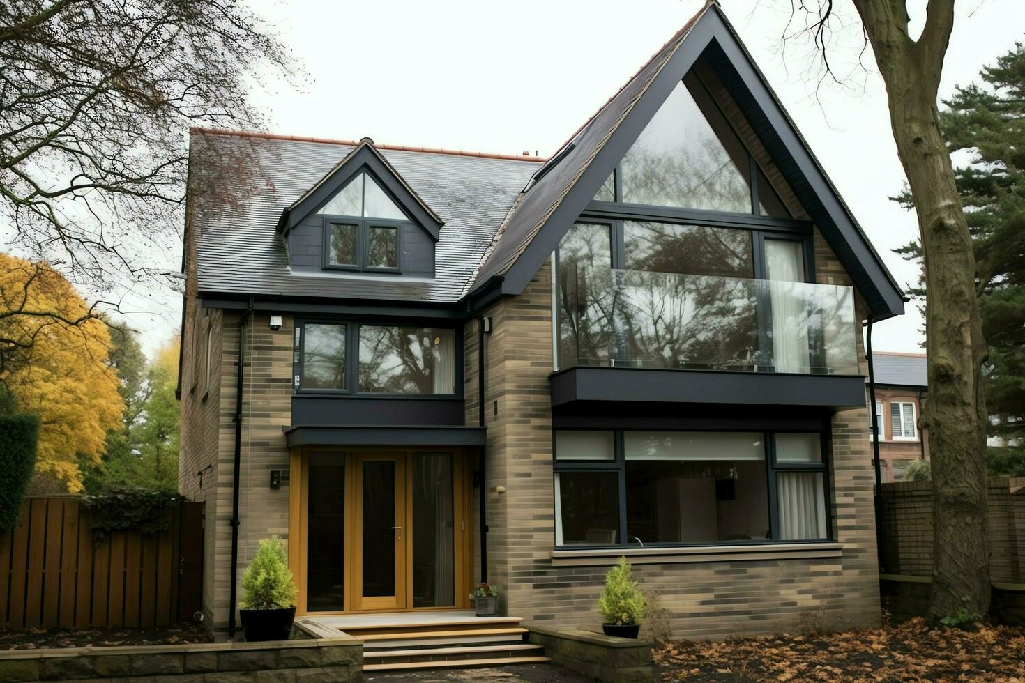 Modern dormer loft conversion interior design in apartment or house at UK. Luxury triangle attic room concept by AI Generated photo