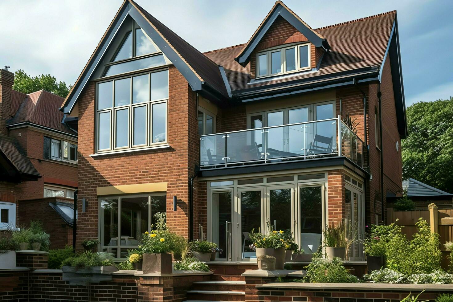Modern dormer loft conversion interior design in apartment or house at UK. Luxury triangle attic room concept by AI Generated photo