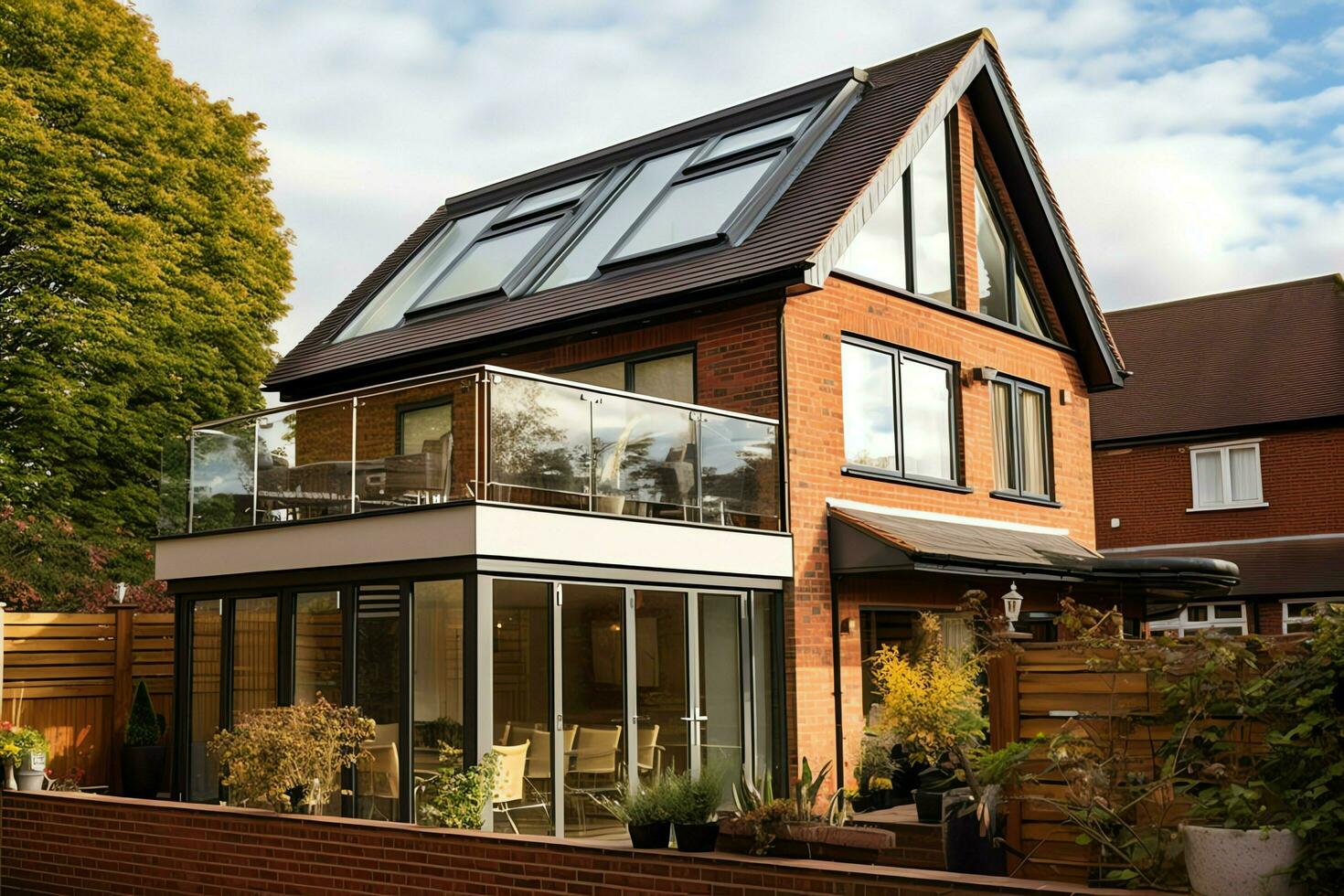 Modern dormer loft conversion interior design in apartment or house at UK. Luxury triangle attic room concept by AI Generated photo