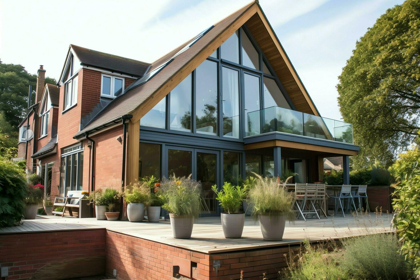 Modern dormer loft conversion interior design in apartment or house at UK. Luxury triangle attic room concept by AI Generated photo