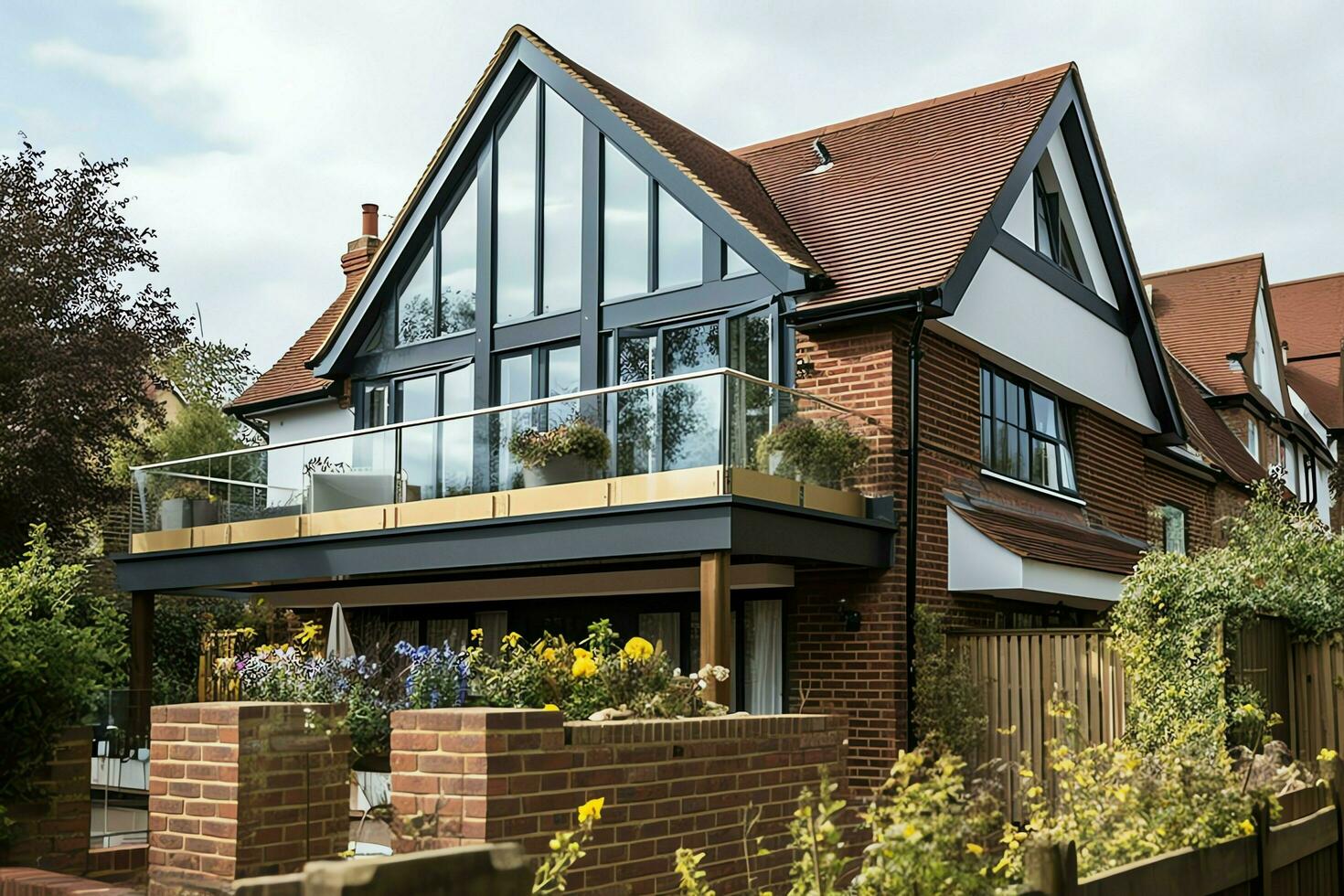 Modern dormer loft conversion interior design in apartment or house at UK. Luxury triangle attic room concept by AI Generated photo