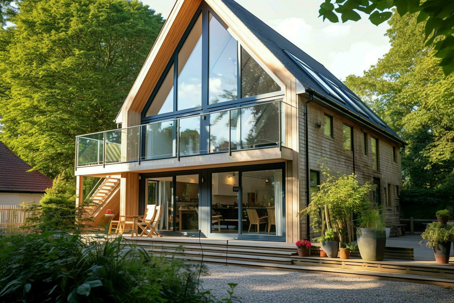 Modern dormer loft conversion interior design in apartment or house at UK. Luxury triangle attic room concept by AI Generated photo