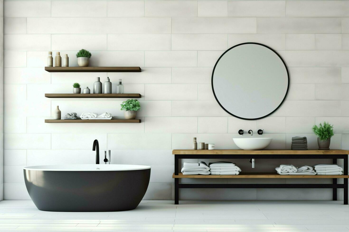 Interior design of a nice modern bathroom. 3D rendering modern toilet or bathroom in hotel or house concept by AI Generated photo