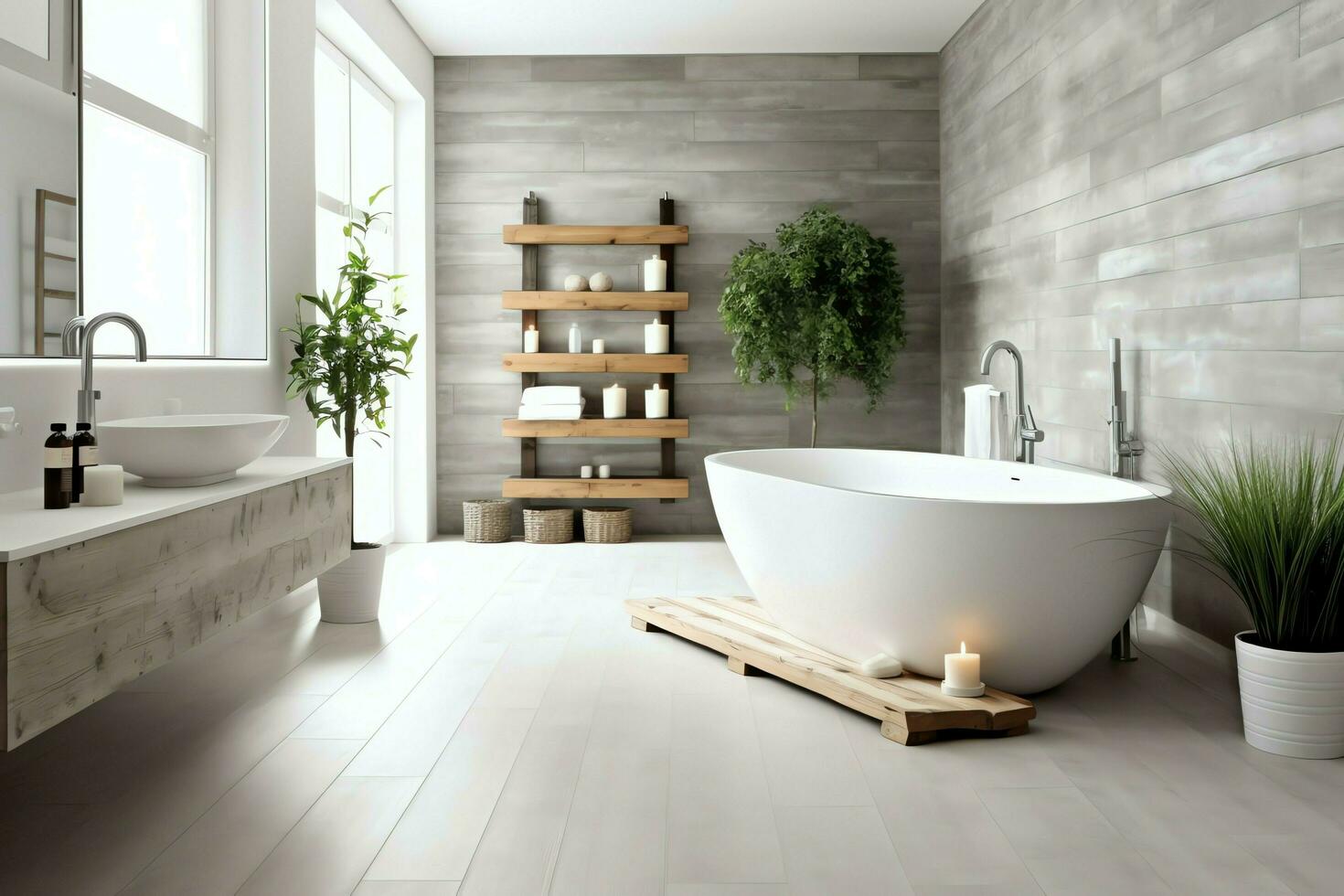 Interior design of a nice modern bathroom. 3D rendering modern toilet or bathroom in hotel or house concept by AI Generated photo