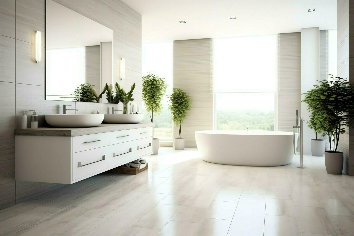 Interior design of a nice modern bathroom. 3D rendering modern toilet or bathroom in hotel or house concept by AI Generated photo