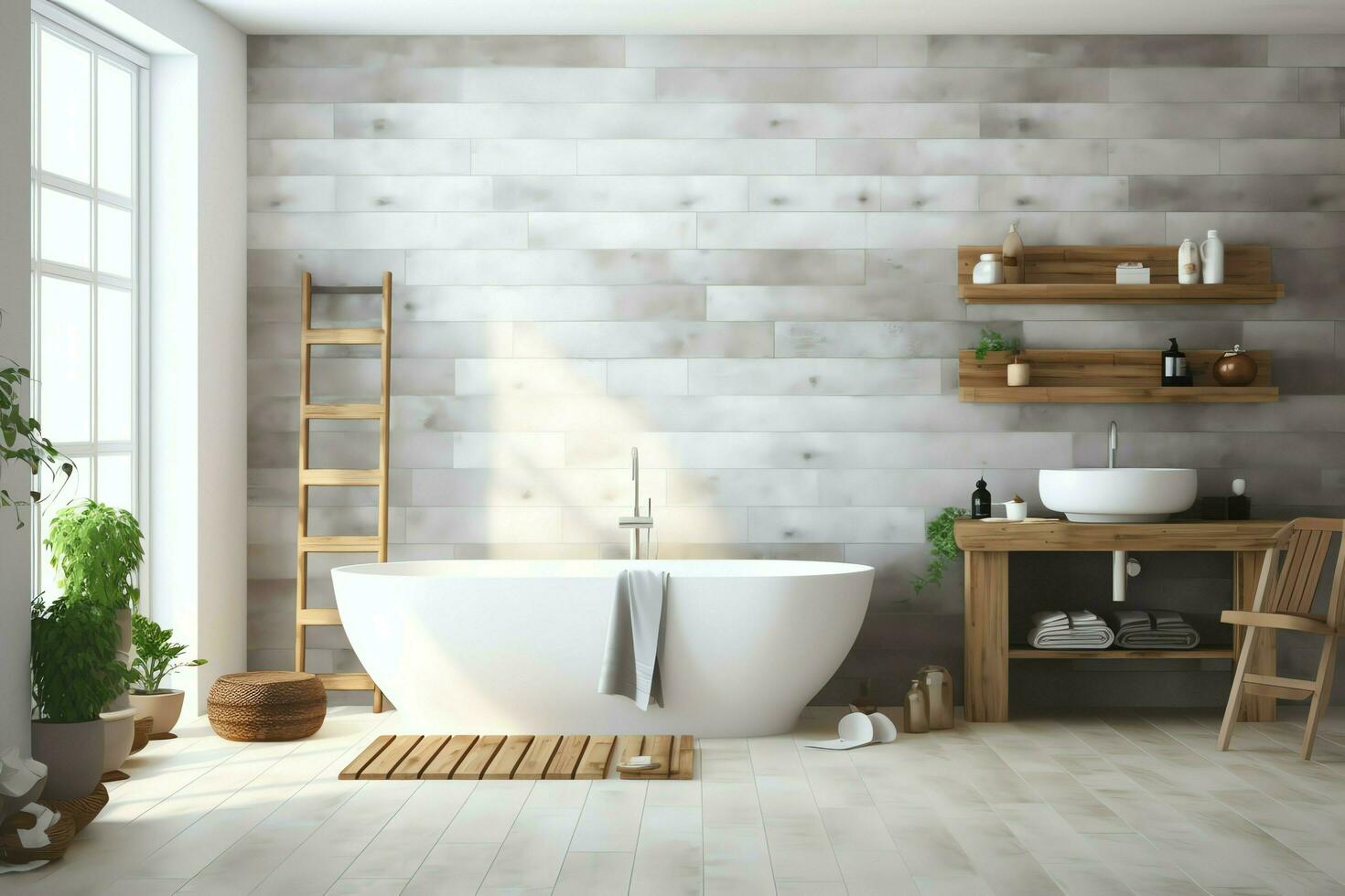 Interior design of a nice modern bathroom. 3D rendering modern toilet or bathroom in hotel or house concept by AI Generated photo