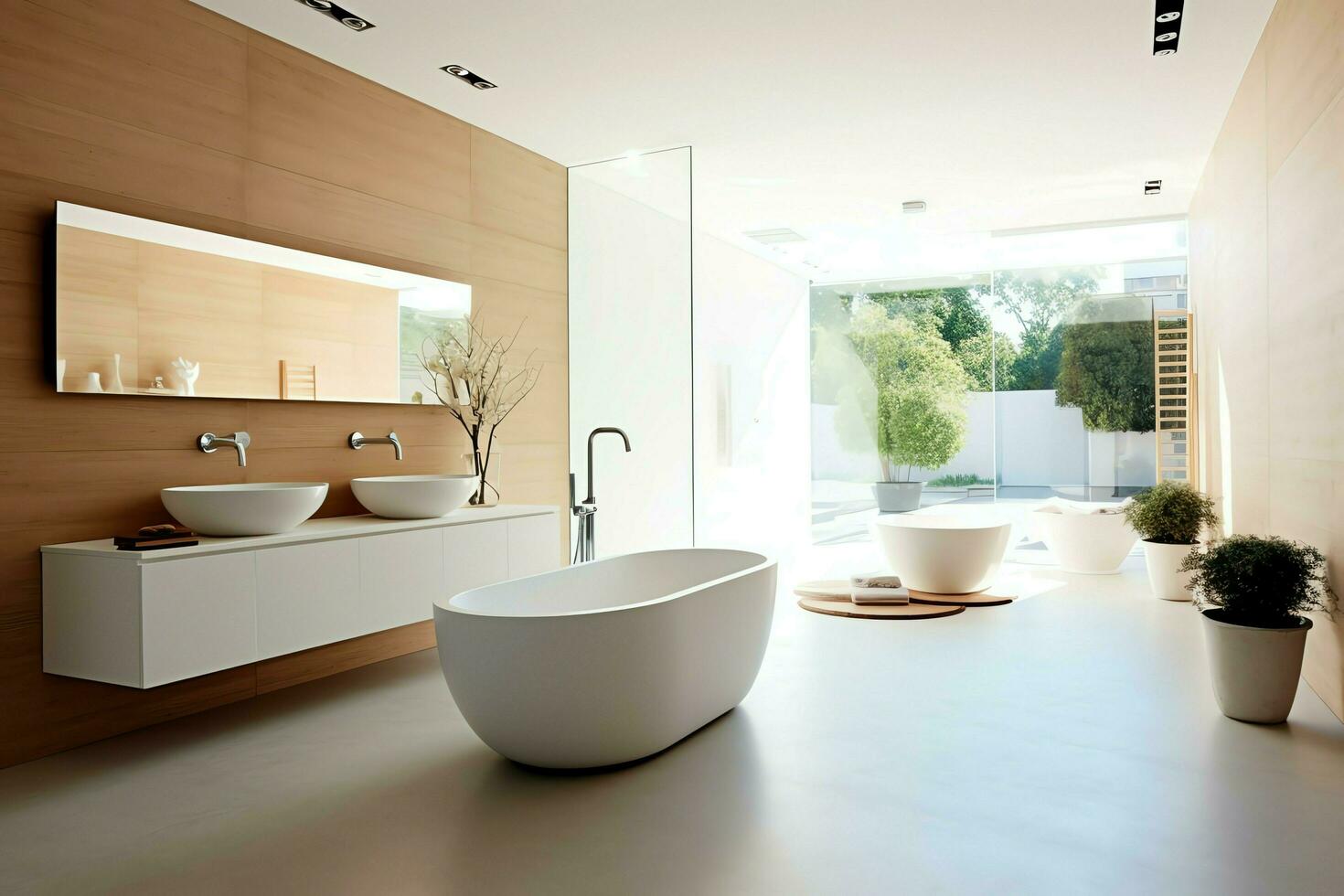 Interior design of a nice modern bathroom. 3D rendering modern toilet or bathroom in hotel or house concept by AI Generated photo