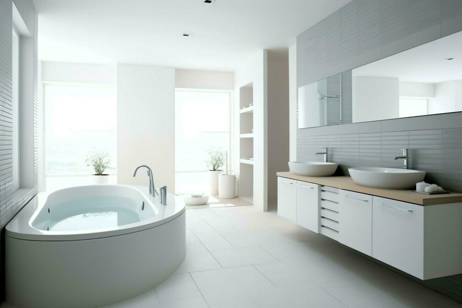 Interior design of a nice modern bathroom. 3D rendering modern toilet or bathroom in hotel or house concept by AI Generated photo