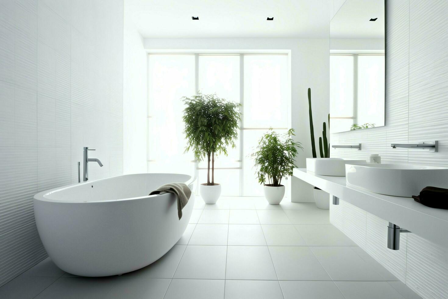 Interior design of a nice modern bathroom. 3D rendering modern toilet or bathroom in hotel or house concept by AI Generated photo