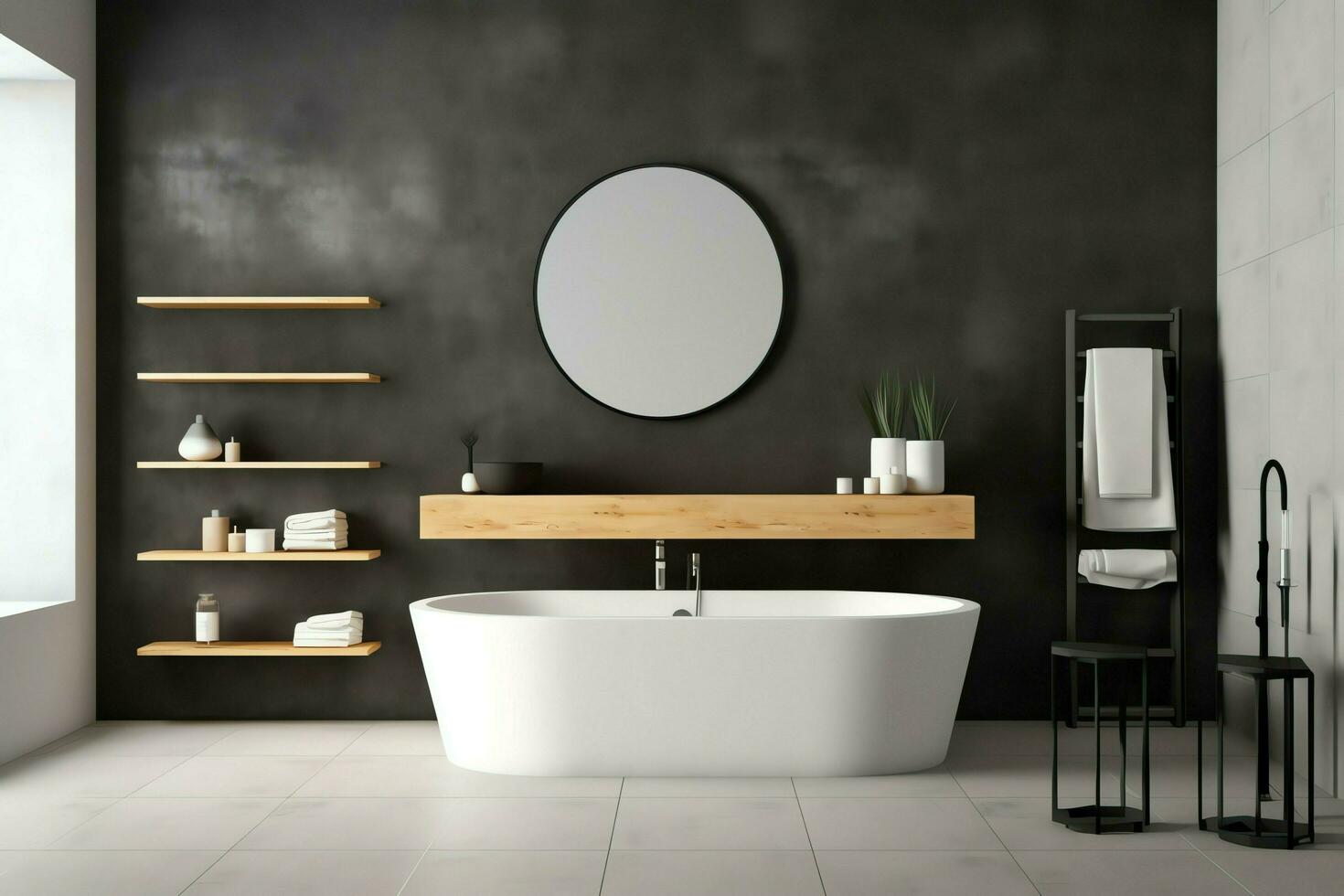 Interior design of a nice modern bathroom. 3D rendering modern toilet or bathroom in hotel or house concept by AI Generated photo