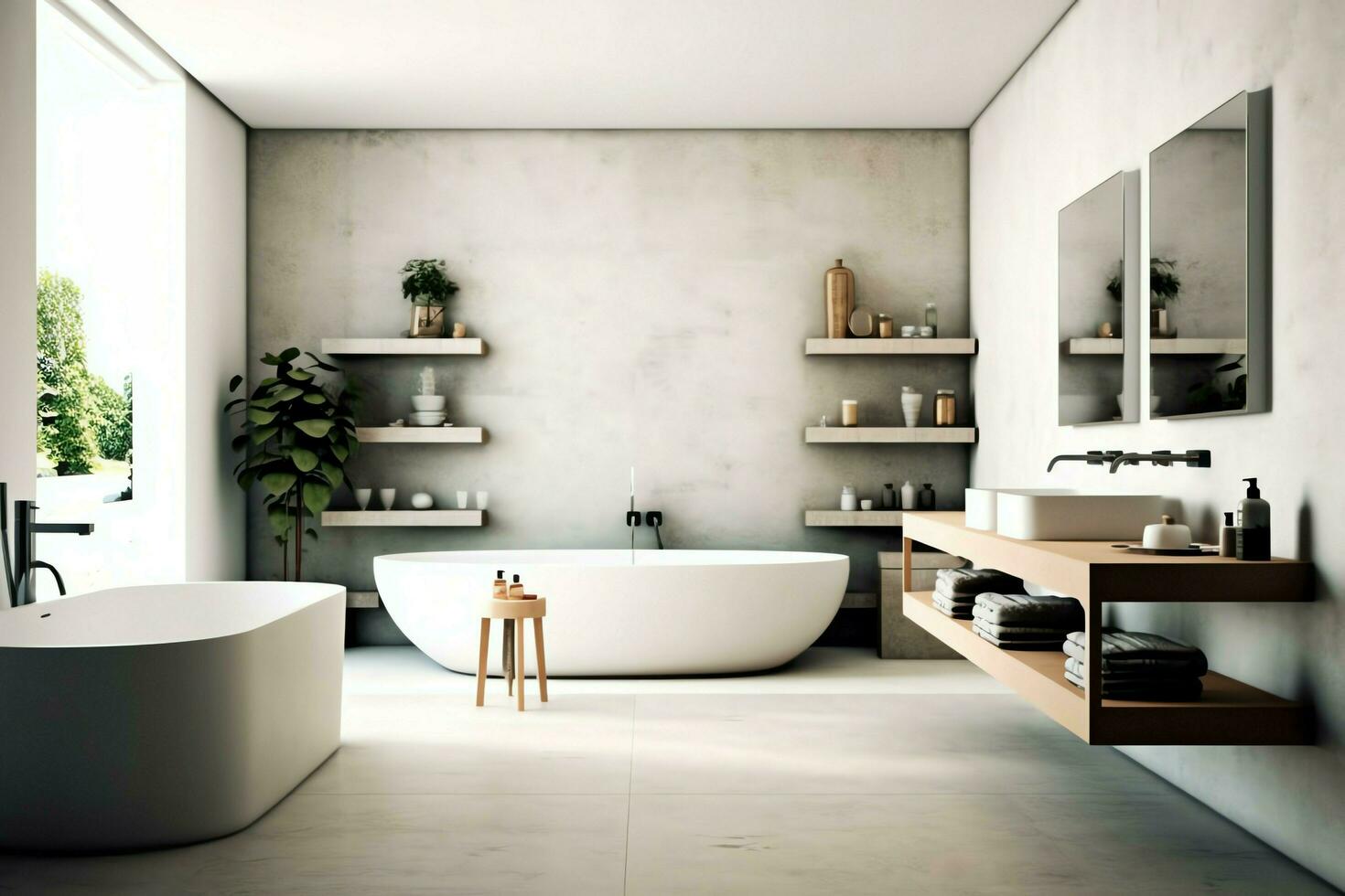 Interior design of a nice modern bathroom. 3D rendering modern toilet or bathroom in hotel or house concept by AI Generated photo