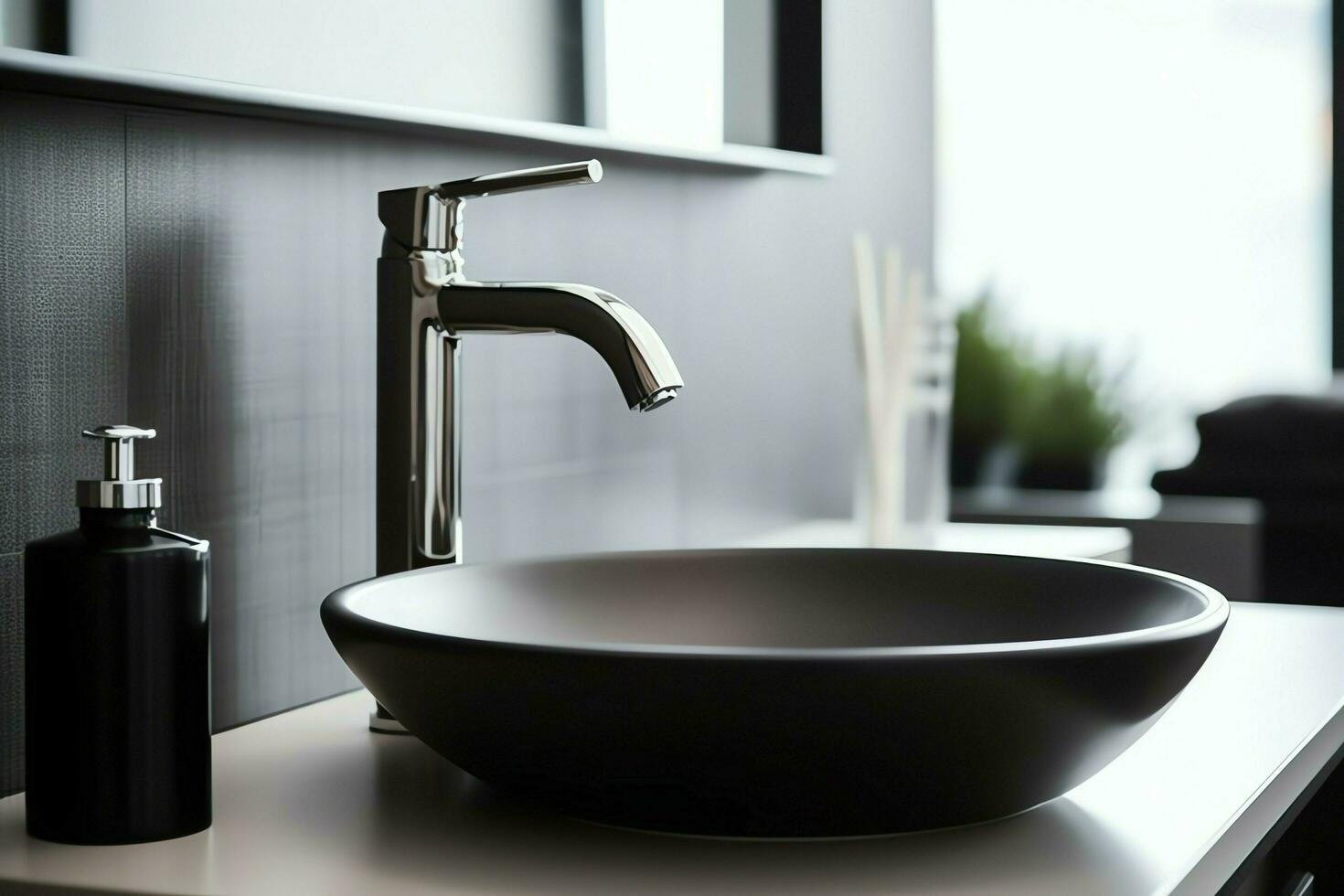 Modern public bathroom with row of white ceramic wash sink basins and faucet with mirror in restroom concept by AI Generated photo