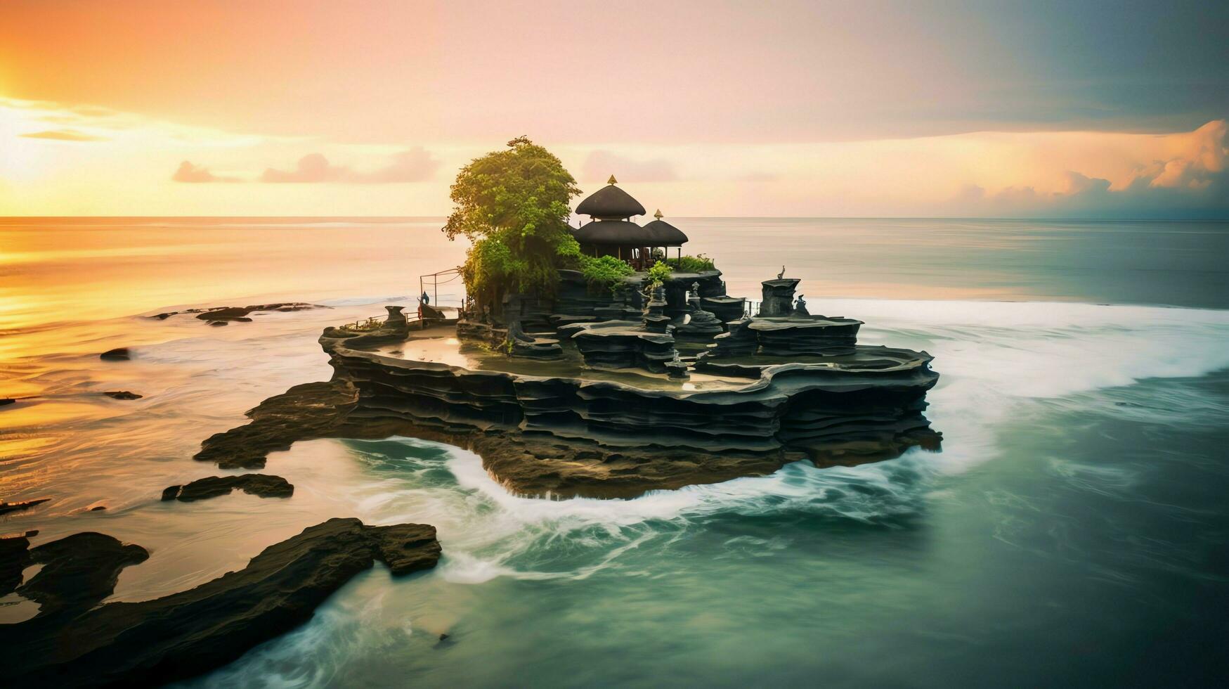 Ancient pura ulun danu bratan, besakih or famous hindu temple and tourist in bali island at sunrise concept by AI Generated photo