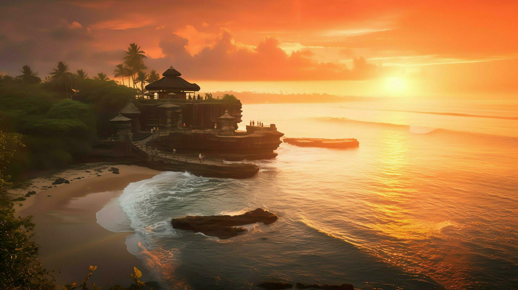 Ancient pura ulun danu bratan, besakih or famous hindu temple and tourist in bali island at sunrise concept by AI Generated photo