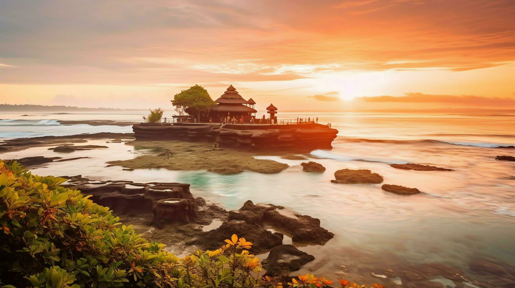 Ancient pura ulun danu bratan, besakih or famous hindu temple and tourist in bali island at sunrise concept by AI Generated photo