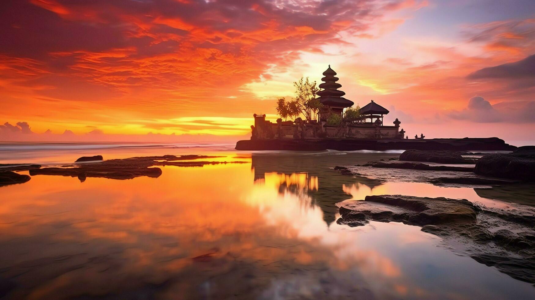 Ancient pura ulun danu bratan, besakih or famous hindu temple and tourist in bali island at sunrise concept by AI Generated photo