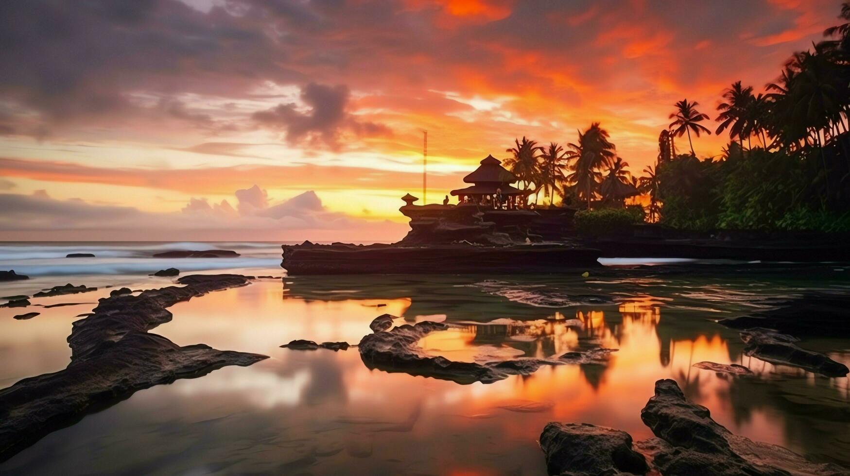 Ancient pura ulun danu bratan, besakih or famous hindu temple and tourist in bali island at sunrise concept by AI Generated photo
