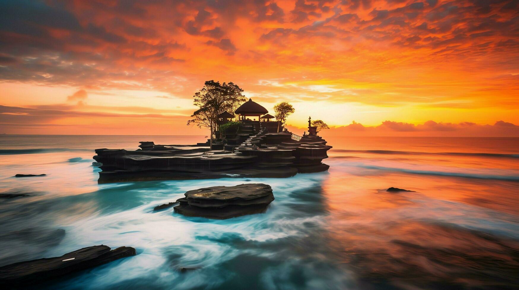 Ancient pura ulun danu bratan, besakih or famous hindu temple and tourist in bali island at sunrise concept by AI Generated photo