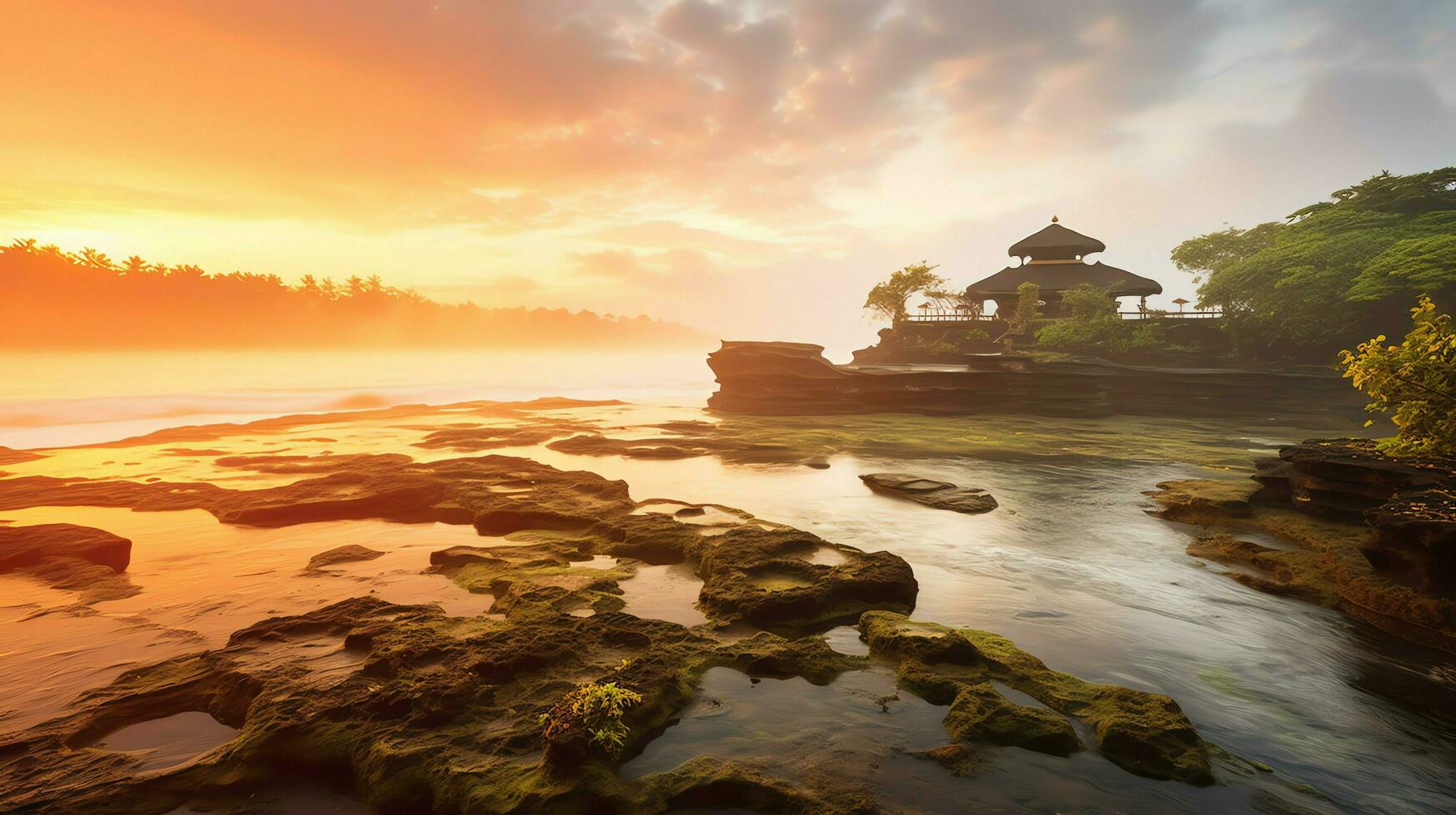 Ancient pura ulun danu bratan, besakih or famous hindu temple and tourist in bali island at sunrise concept by AI Generated photo