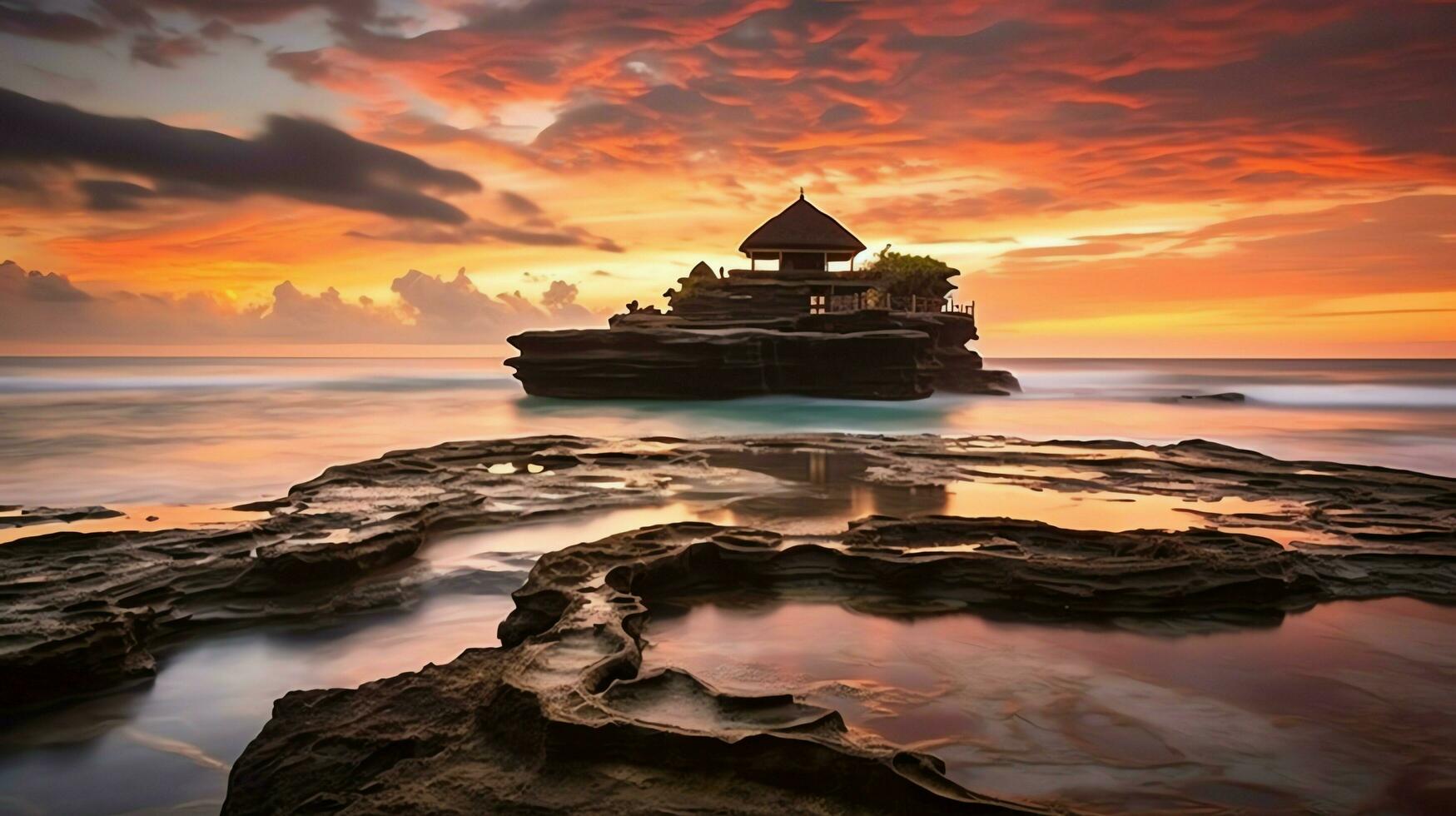 Ancient pura ulun danu bratan, besakih or famous hindu temple and tourist in bali island at sunrise concept by AI Generated photo