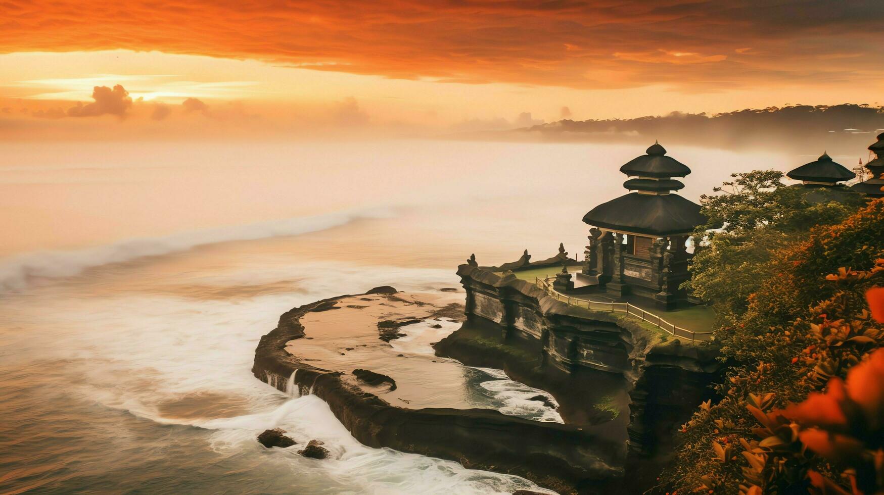 Ancient pura ulun danu bratan, besakih or famous hindu temple and tourist in bali island at sunrise concept by AI Generated photo