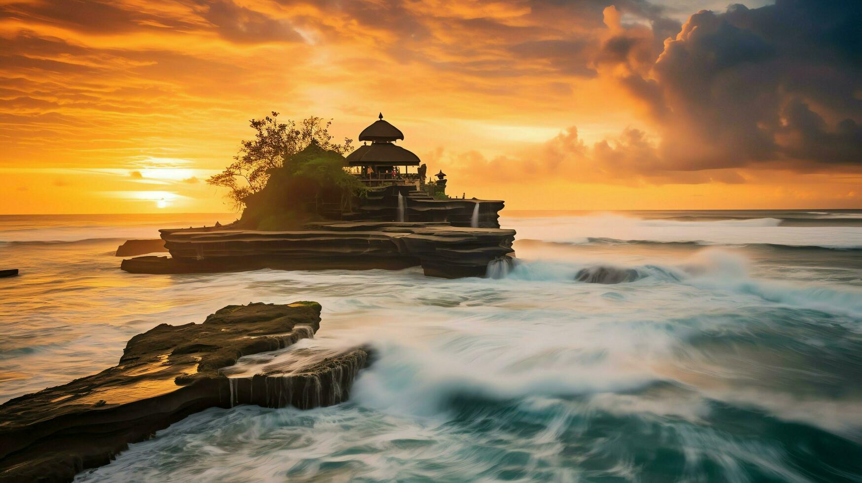 Ancient pura ulun danu bratan, besakih or famous hindu temple and tourist in bali island at sunrise concept by AI Generated photo