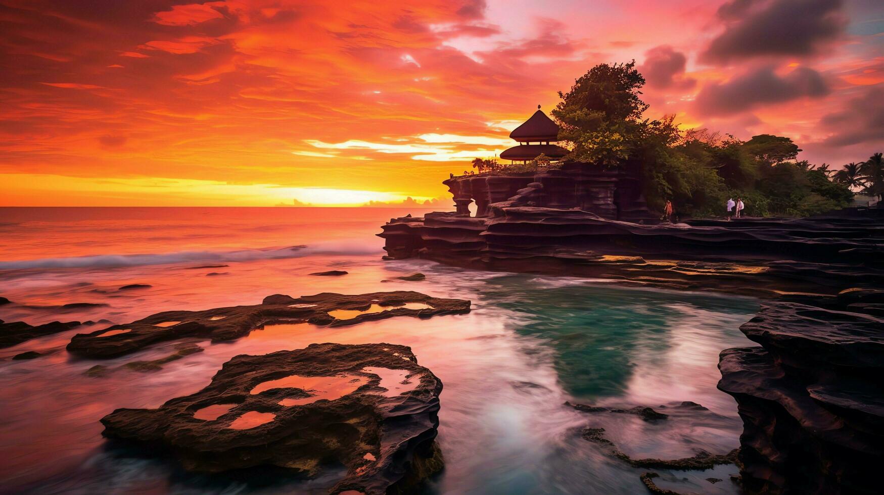 Ancient pura ulun danu bratan, besakih or famous hindu temple and tourist in bali island at sunrise concept by AI Generated photo