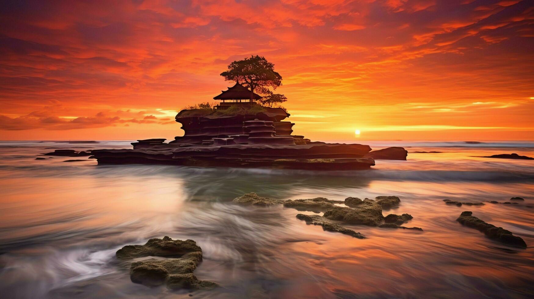 Ancient pura ulun danu bratan, besakih or famous hindu temple and tourist in bali island at sunrise concept by AI Generated photo