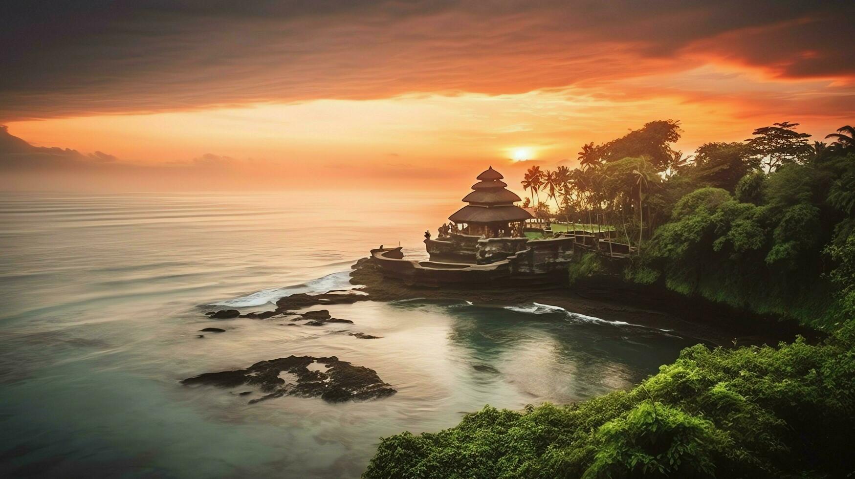 Ancient pura ulun danu bratan, besakih or famous hindu temple and tourist in bali island at sunrise concept by AI Generated photo