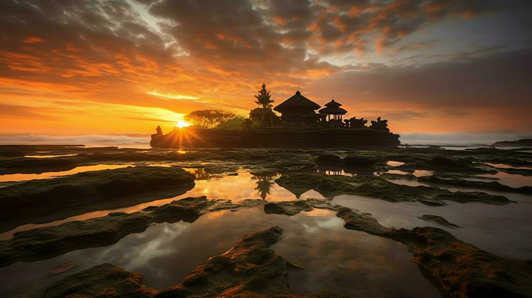 Ancient pura ulun danu bratan, besakih or famous hindu temple and tourist in bali island at sunrise concept by AI Generated photo