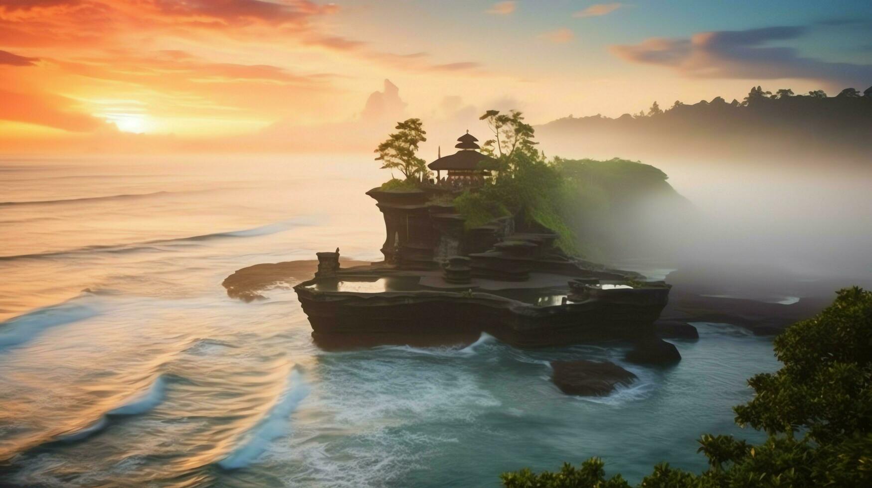 Ancient pura ulun danu bratan, besakih or famous hindu temple and tourist in bali island at sunrise concept by AI Generated photo