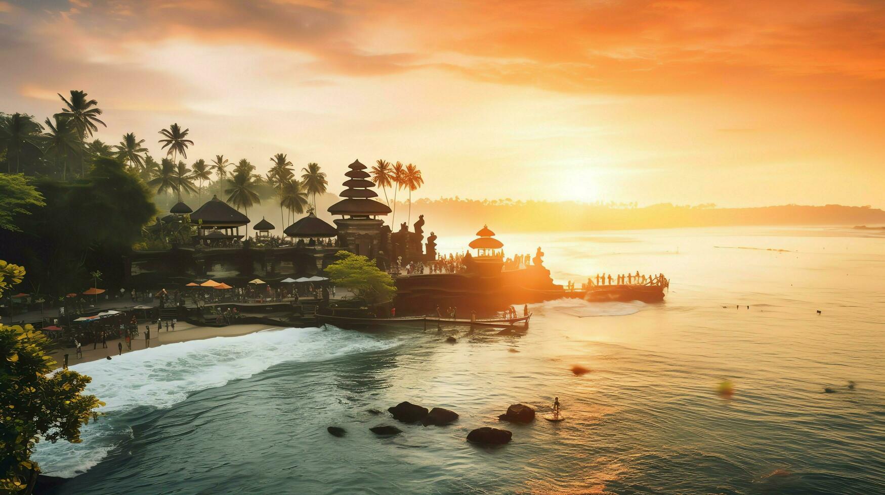 Ancient pura ulun danu bratan, besakih or famous hindu temple and tourist in bali island at sunrise concept by AI Generated photo