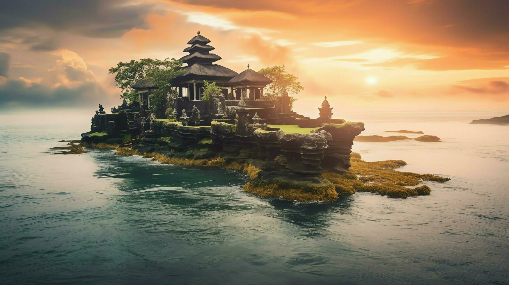 Ancient pura ulun danu bratan, besakih or famous hindu temple and tourist in bali island at sunrise concept by AI Generated photo