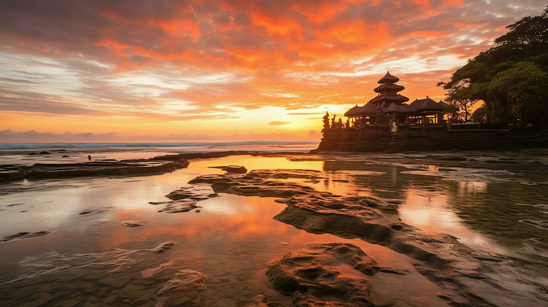 Ancient pura ulun danu bratan, besakih or famous hindu temple and tourist in bali island at sunrise concept by AI Generated photo